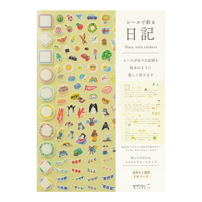 MIDORI - Undated 1 Year Diary with Sticker Set - Weekly Horizontal - A5 - Yellow