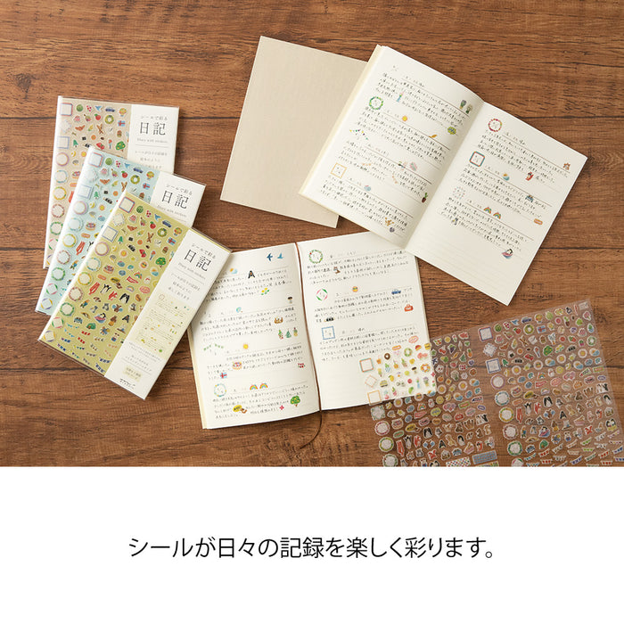MIDORI - Undated 1 Year Diary with Sticker Set - Weekly Horizontal - A5 - Blue - A5