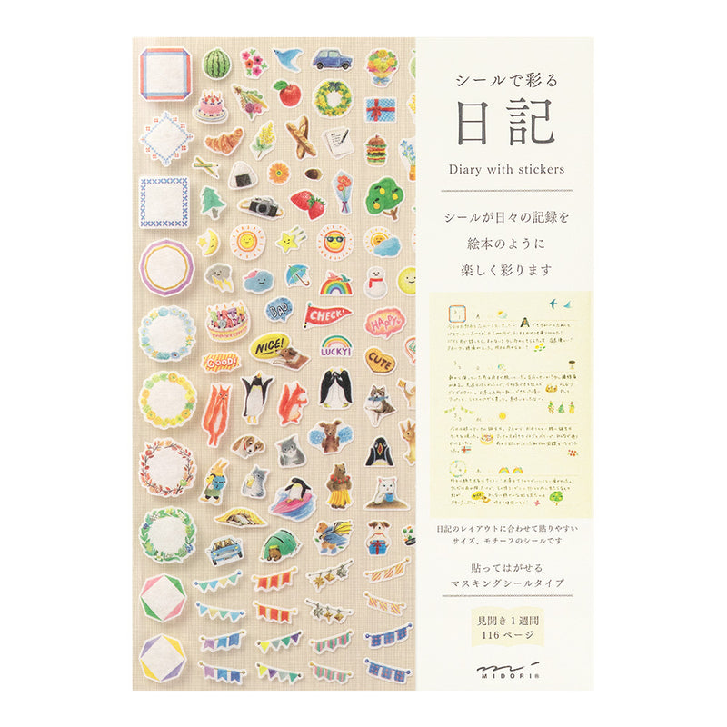 MIDORI - Undated 1 Year Diary with Sticker Set - Weekly Horizontal - A5 - Grey - A5
