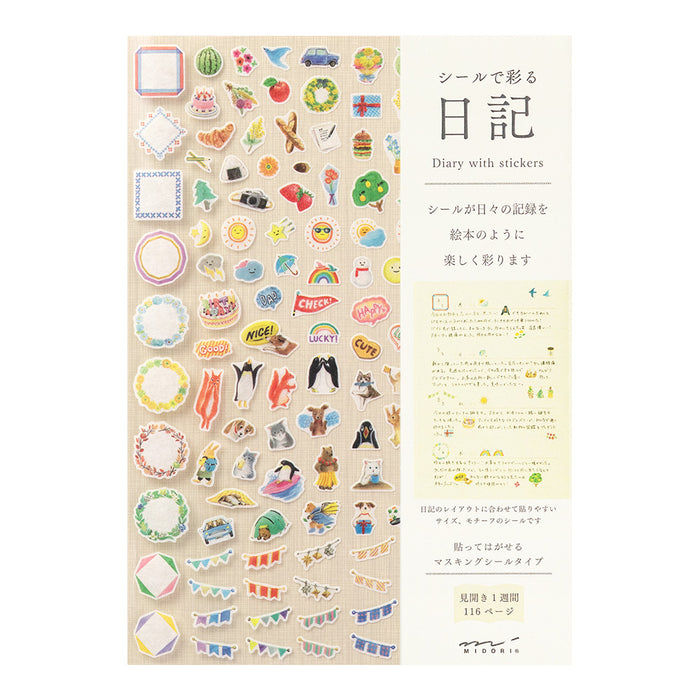 MIDORI - Undated 1 Year Diary with Sticker Set - Weekly Horizontal - A5 - Grey - A5