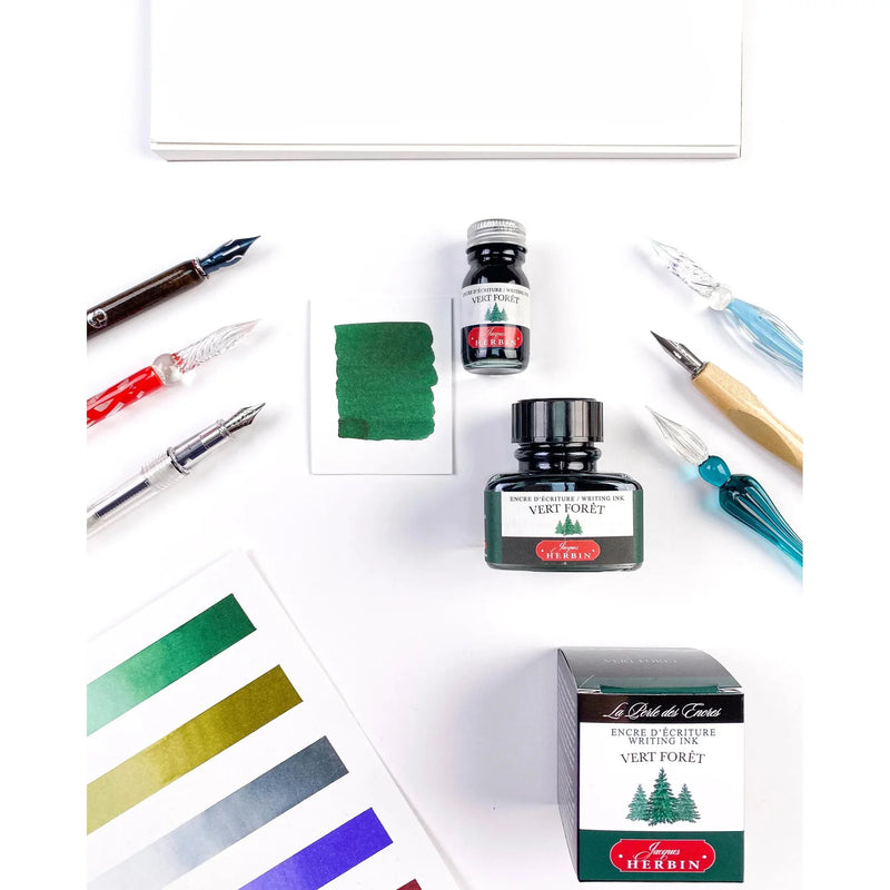 HERBIN "Jewel of Inks" Fountain Pen Ink - 30mL (with pen rest) - Vert Foret (Forest Green)