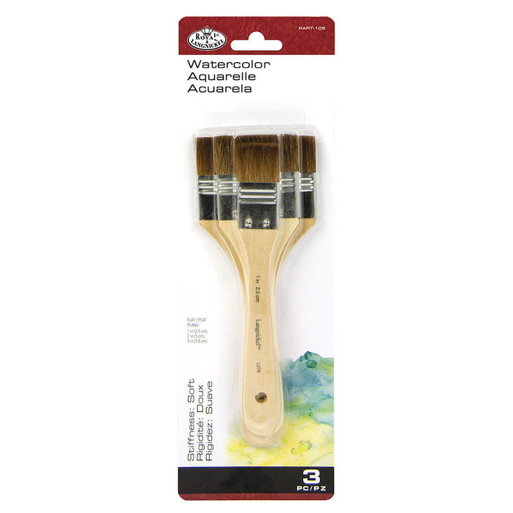 ROYAL LANGNICKEL Flat Watercolour Brushes - Camel Like Hair - Set 3  (1", 2", 3")