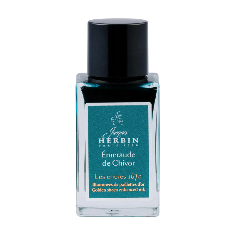HERBIN Prestige 1670 (Shimmer) Fountain Pen Ink - 15mL - Emeraude de Chivor (Emerald Green/Gold) (Copy)