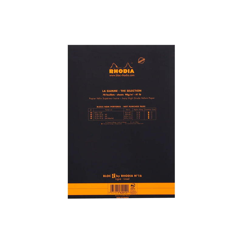 RHODIA Premium R No. 16 Top-Stapled Pad - Black - A5 - Ruled
