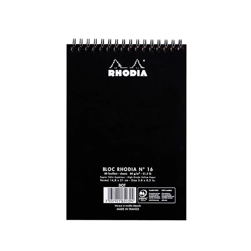 RHODIA No. 16 Wirebound Pad - Black - A5 - Dotted