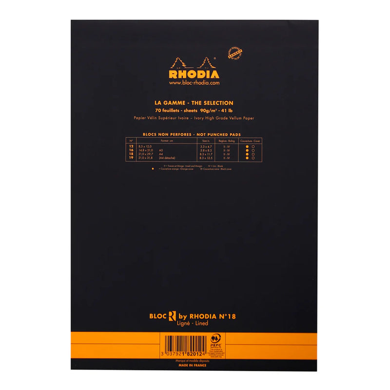 RHODIA Premium R No. 18 Top-Stapled Pad - Black - A4 - Ruled