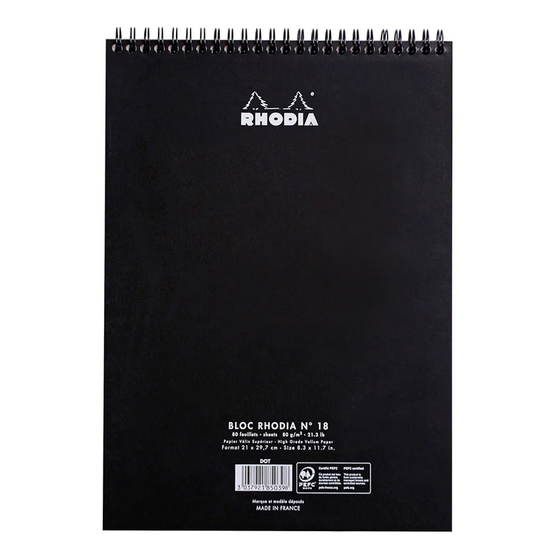 RHODIA No. 18 Wirebound Pad - Black - A4 - Dotted