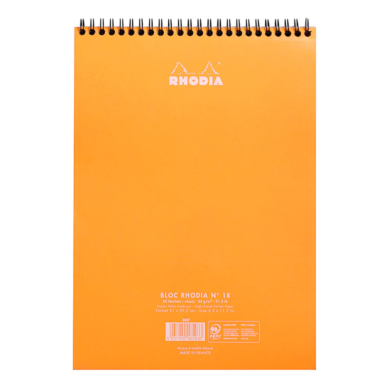 RHODIA No. 18 Wirebound Pad - Orange - A4 - Dotted
