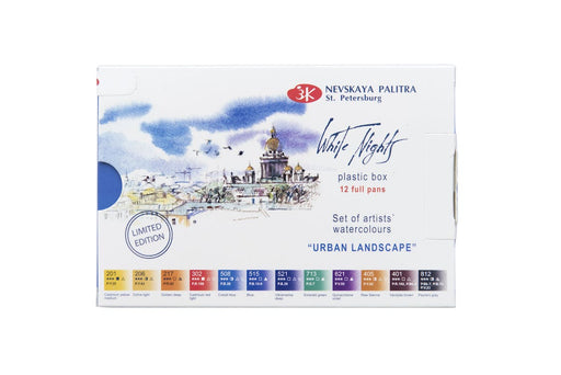 WHITE NIGHTS Limited Edition Artists' Watercolours Set - 12 Full Pans & Plastic Palette - Urban Landscape