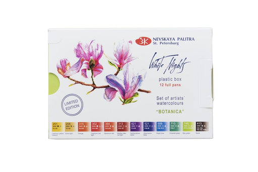 WHITE NIGHTS Limited Edition Artists' Watercolours Set - 12 Full Pans & Plastic Palette - Botanica 