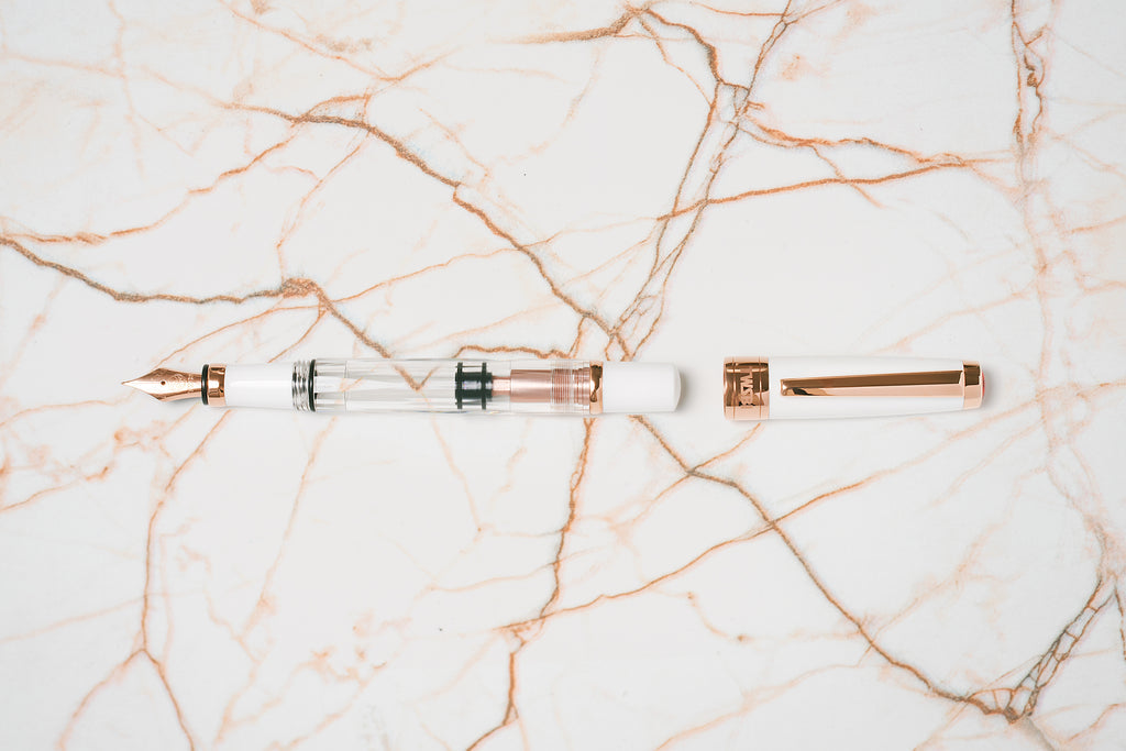TWSBI Diamond 580 Rose Gold II Fountain Pen - Clear / White with rose gold trim - 1.1mm Italic (stub) Nib