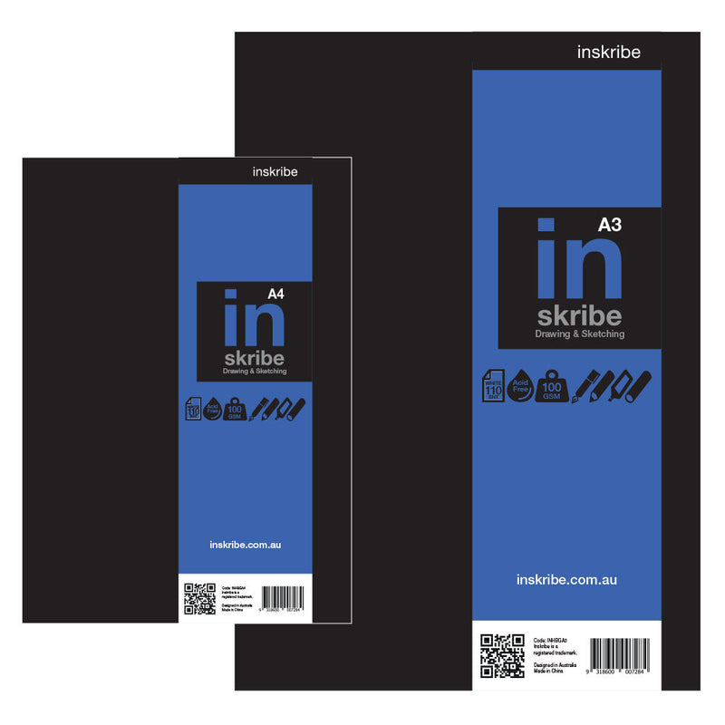 INSKRIBE Hard Cover Sketchbook - Medium Grain - 100gsm - Portrait A5