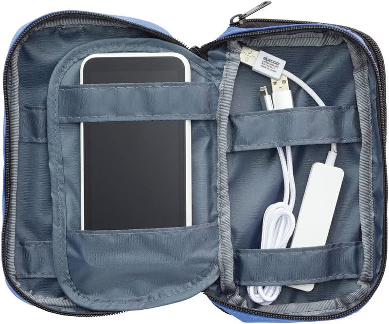 LIHIT LAB - Smart Fit Triple Pen Case (Book-Type) - Triple Zipper  - Blue