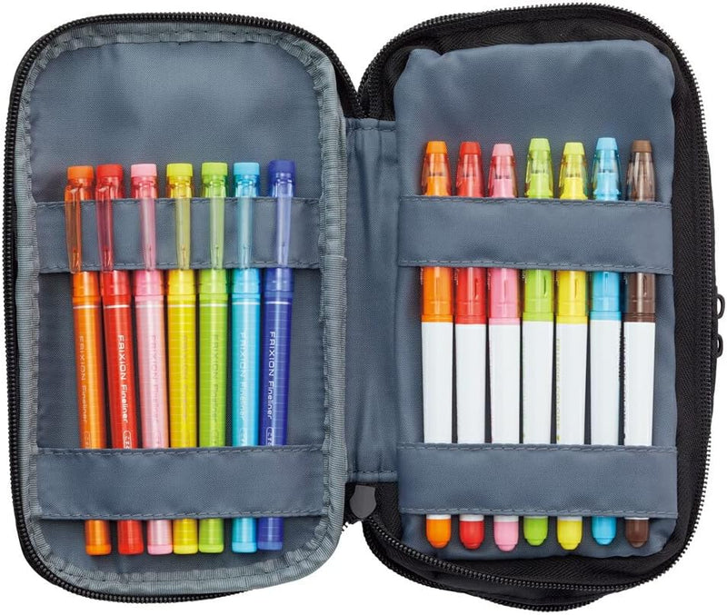 LIHIT LAB - Smart Fit Triple Pen Case (Book-Type) - Triple Zipper  - Blue