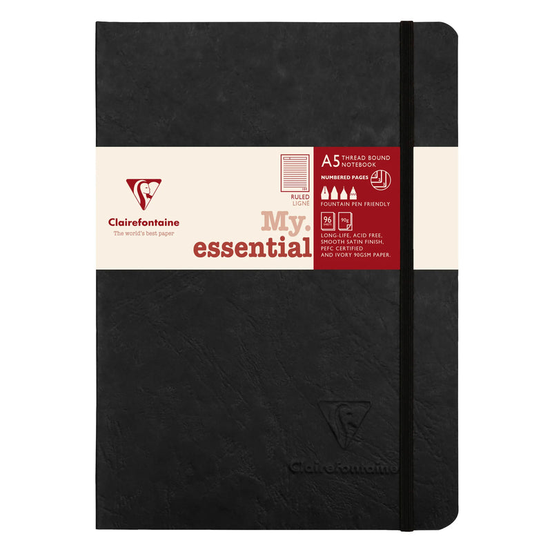 CLAIREFONTAINE My Essentials Threadbound Notebook - A5 - Black