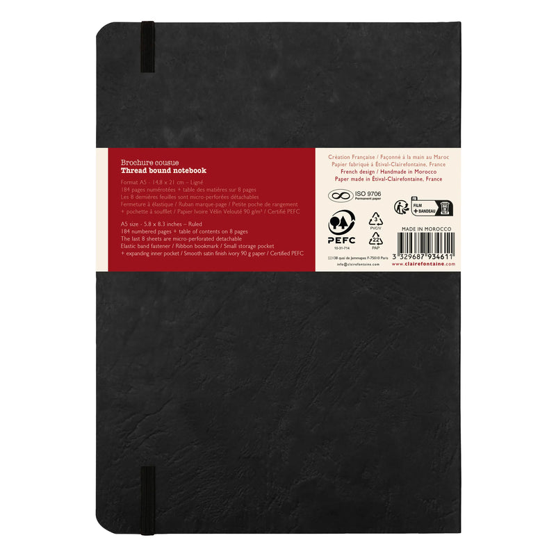 CLAIREFONTAINE My Essentials Threadbound Notebook - A5 - Black