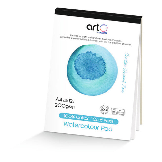 ARTO Watercolour Pad - 100% Cotton - Cold Press - 200gsm - A4 - 12 Sheets