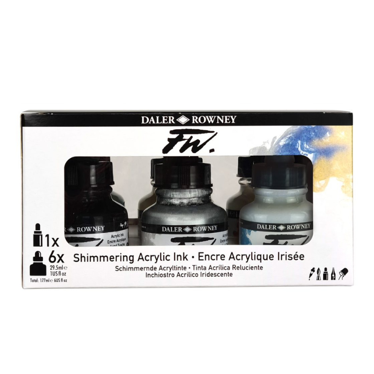DALER-ROWNEY FW Acrylic Ink - 29.5mL x 6 - Shimmering Colours