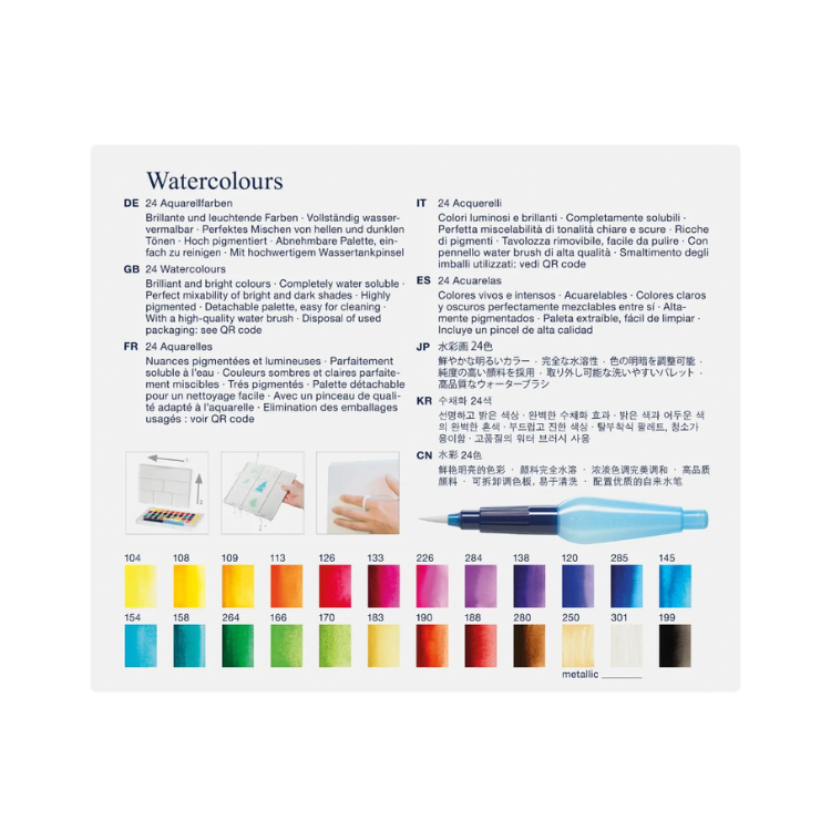FABER-CASTELL Creative Studio Watercolour Travel Palette - 24 Half Pans & Water Brush