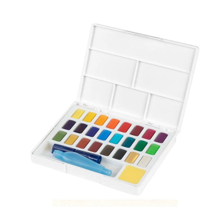 FABER-CASTELL Creative Studio Watercolour Travel Palette - 24 Half Pans & Water Brush