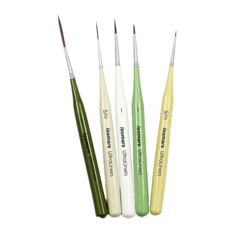 ISOMARS Ultra Liners Taklon Brushes - Set of 5 (Rigger #1, Liner #1, 5/0, Detailer #1, 5/0)