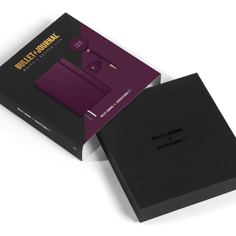LEUCHTTURM1917 Bullet Journal Edition 2 Collectors Set – 1x Bullet Journal A5, 1x Twist Pen, 1x Pen Loop - 120gsm Paper - Medium (A5) - Dotted - Purple