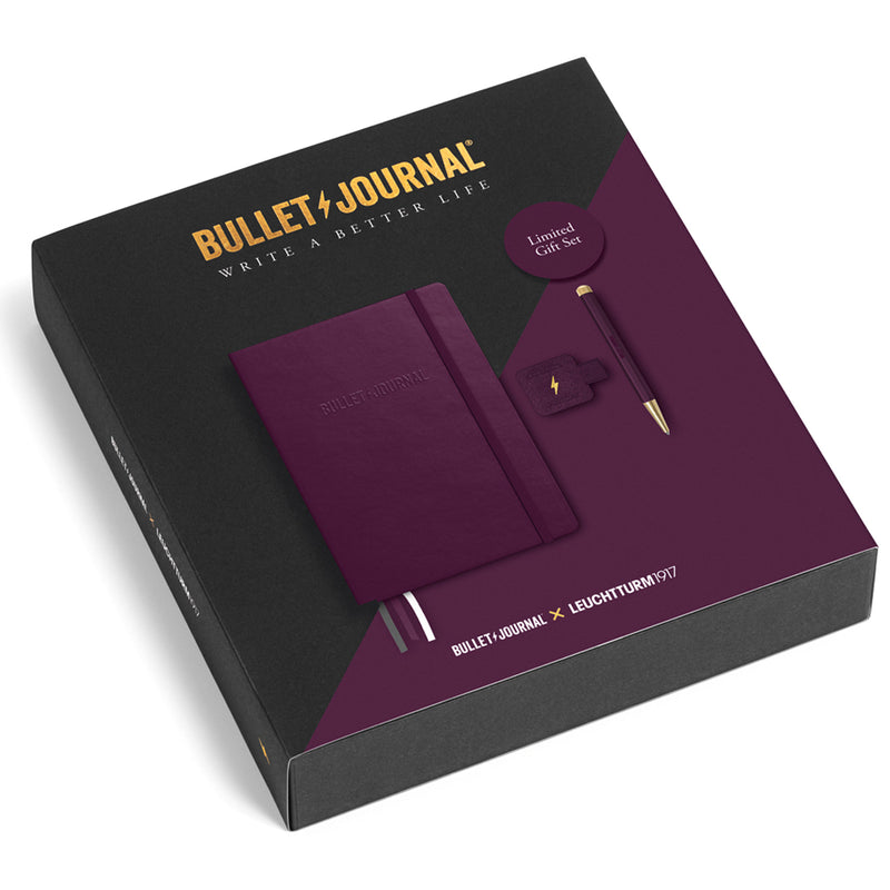 LEUCHTTURM1917 Bullet Journal Edition 2 Collectors Set – 1x Bullet Journal A5, 1x Twist Pen, 1x Pen Loop - 120gsm Paper - Medium (A5) - Dotted - Purple