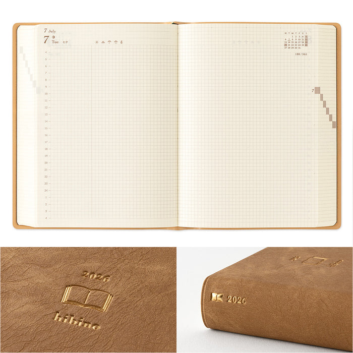 2026 MIDORI Hibino - Daily Diary Planner - Soft Cover - Pocket (A6) - Brown