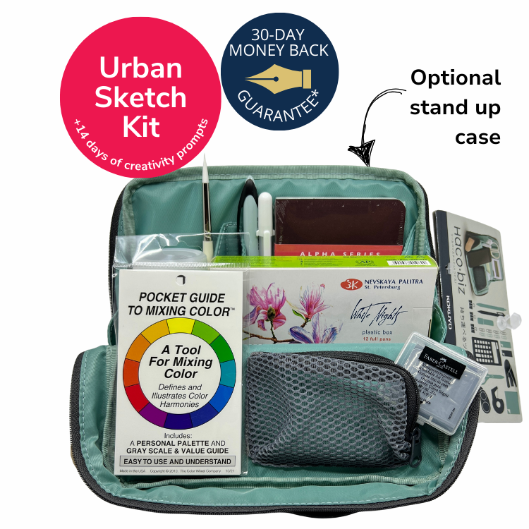 Urban Sketch Kit (Uni Air M, Gelly Roll 05, R23, S&B Book, White Nights 12, Pocket Wheel, FC Eraser, Container) *Excludes Haco-Biz case