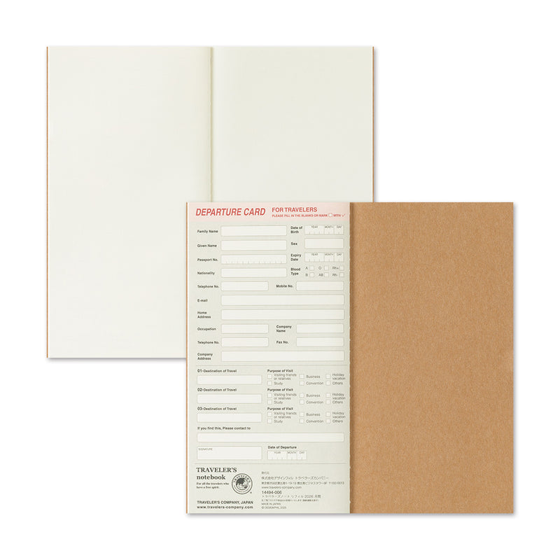 2026 Traveler's Company - Diary Insert - Regular Size - Monthly Planner