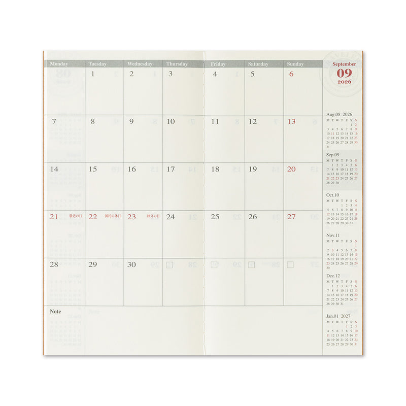 2026 Traveler's Company - Diary Insert - Regular Size - Monthly Planner