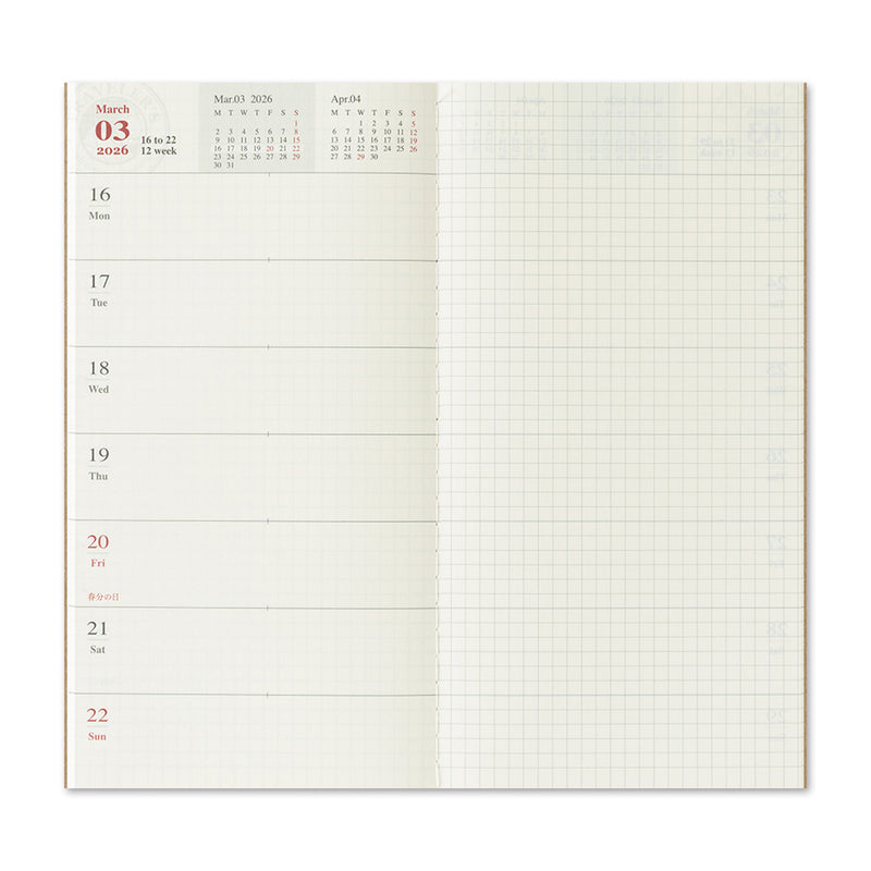 2026 Traveler's Company - Diary Insert - Regular Size - Weekly Planner and Notebook