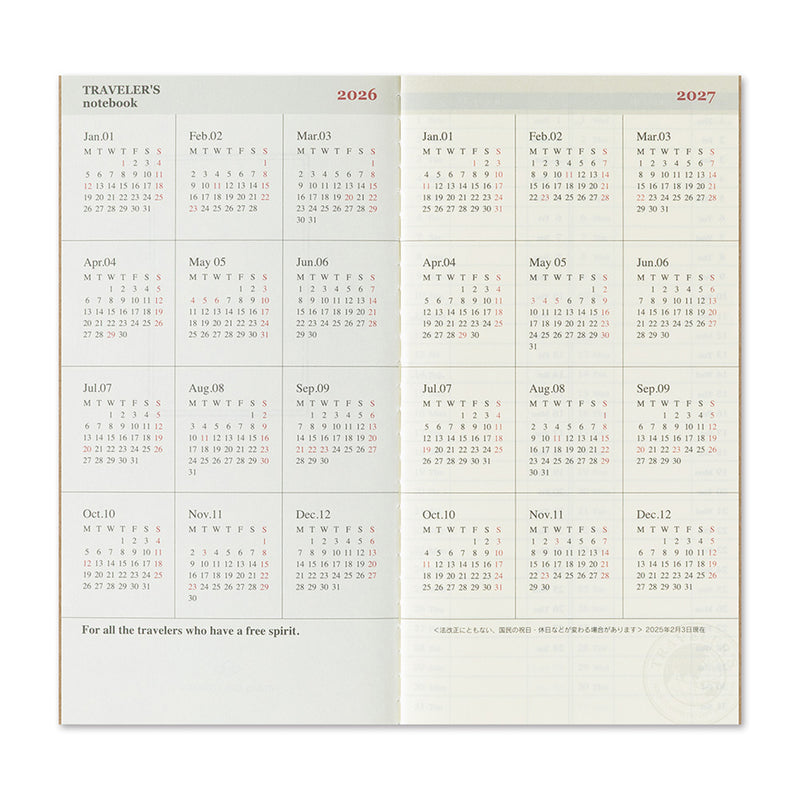 2026 Traveler's Company - Diary Insert - Regular Size - Weekly Planner and Notebook