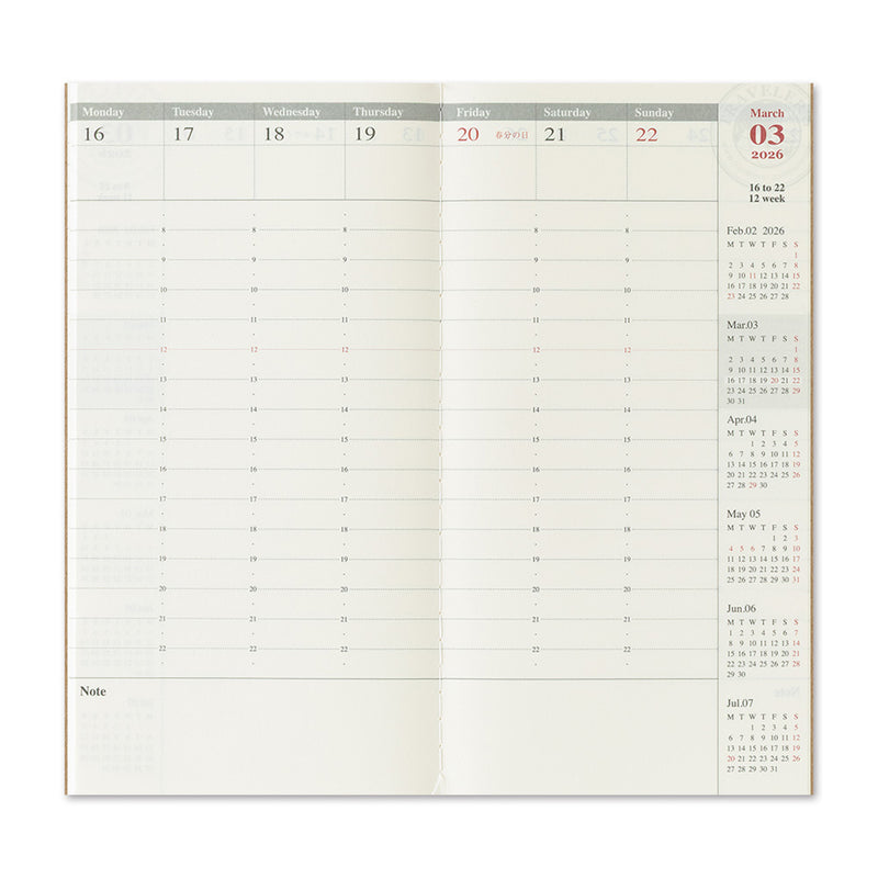 2026 Traveler's Company - Diary Insert - Regular Size (11 x 21cm) - Weekly Vertical Planner
