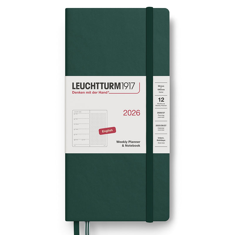 2026 LEUCHTTURM1917 Weekly Planner and Notebook - Dotted Format - Hard Cover - Wallet (B6 Slim)
