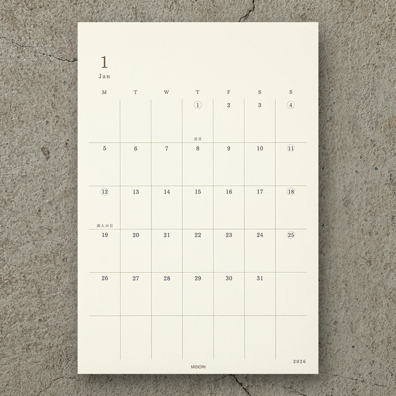 2026 MIDORI - Diary Stickers - Monthly Planner - Large (20 x 13.8cm, suits A5, B5, A4+)