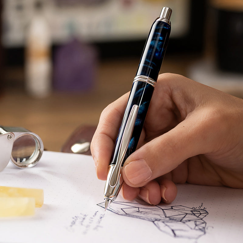 PILOT Capless SE (Vanishing Point) Fountain Pen (18ct Gold Nib & Converter) - Blue Marble Resin