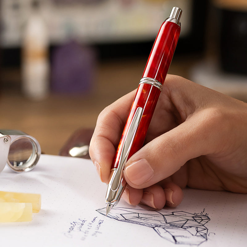 PILOT Capless SE (Vanishing Point) Fountain Pen (18ct Gold Nib & Converter) - Orange Marble Resin