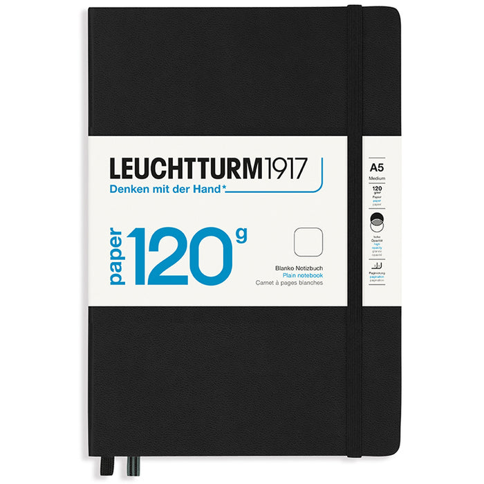 LEUCHTTURM1917 120gsm Classic Hard Cover Notebook - Medium (A5) - Plain - Black