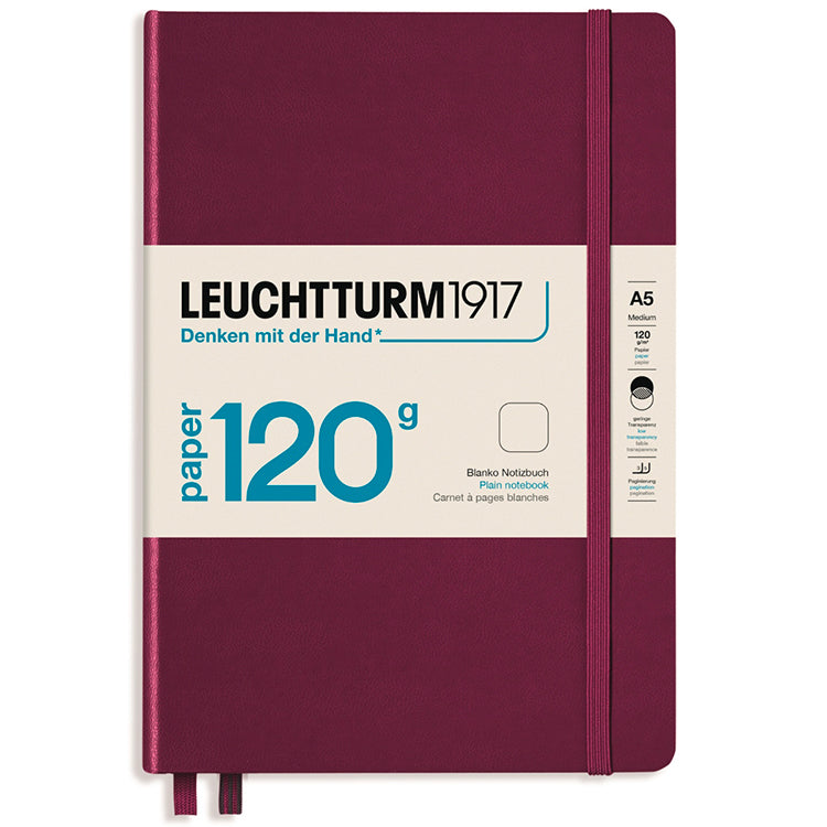 LEUCHTTURM1917 120gsm Classic Hard Cover Notebook - Medium (A5) - Plain - Port Red