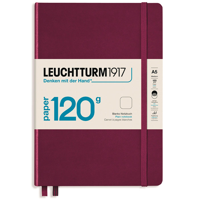 LEUCHTTURM1917 120gsm Classic Hard Cover Notebook - Medium (A5) - Plain - Port Red