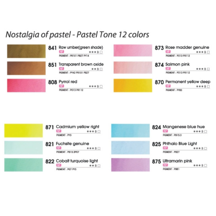 MUNGYO Professional Watercolour Metal Palette - Nostalgia of Pastel - 12 Half Pans