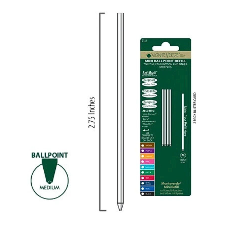 MONTEVERDE USA Softroll Mini Ballpoint Refill (D132) to fit Multipens - Medium - Pack of 4 - Orange