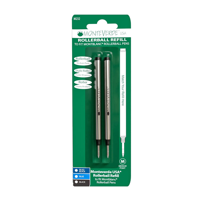 MONTEVERDE USA Rollerball Refill (M232) to fit MONTBLANC Rollerball - Pack of 2 - Black - Medium