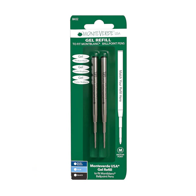MONTEVERDE USA Capless Gel Refill (M432) to fit MONTBLANC Ballpoint - Pack of 2 - Black - Medium