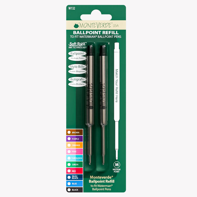 MONTEVERDE USA Softroll Ballpoint (W132) to fit WATERMAN - Pack of 2 - Black