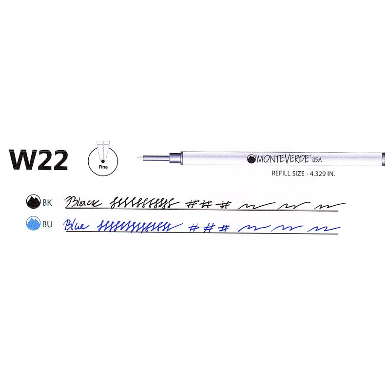 MONTEVERDE USA Ceramic Rollerball Refill (W222) to fit Capped Rollerballs - Pack of 2 - Blue - Fine