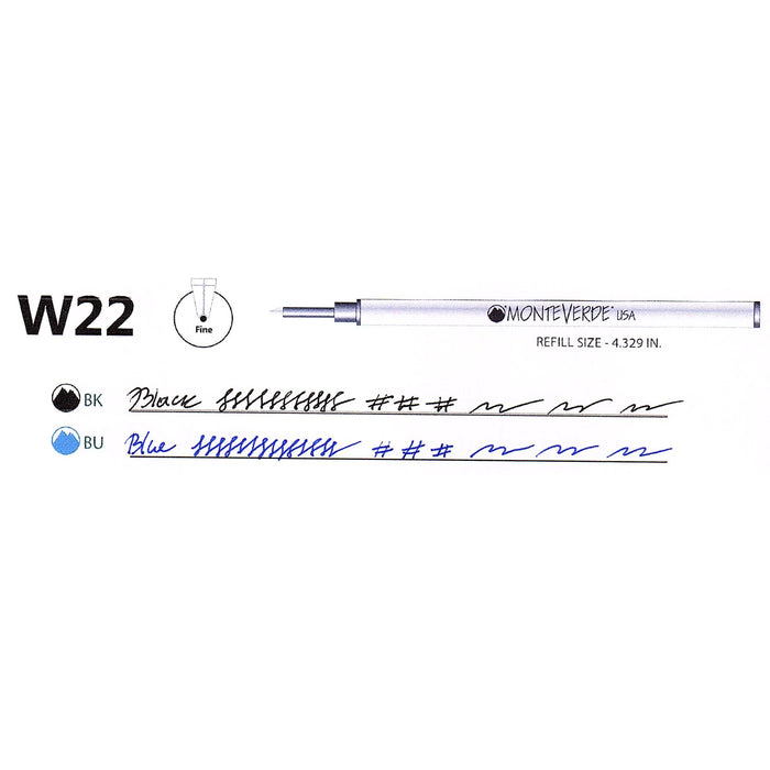 MONTEVERDE USA Ceramic Rollerball Refill (W222) to fit Capped Rollerballs - Pack of 2 - Black - Fine