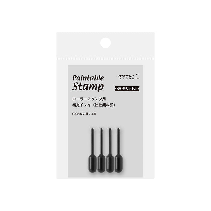 MIDORI - Paintable Stamp Refill Ink  (oil based) - Black - pack of 4 vials (0.25mL each)