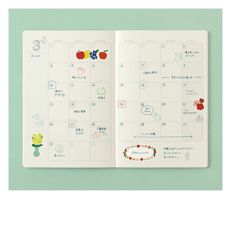 MIDORI - Yuru Log - Undated Monthly Planer (12 Months) - B6
